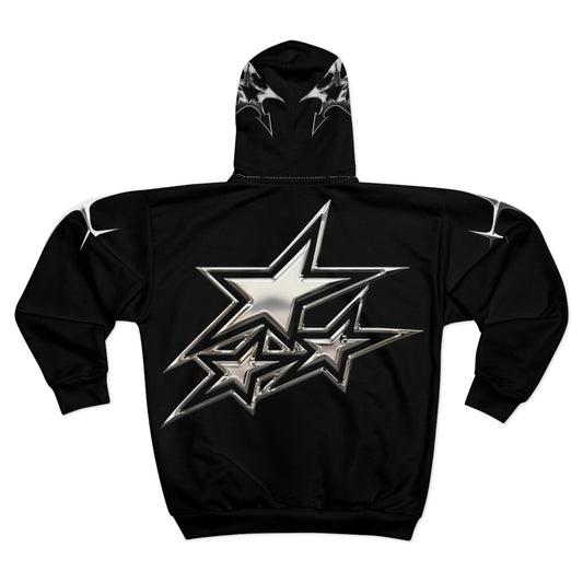Black  Metallic Star Zip Hoodie